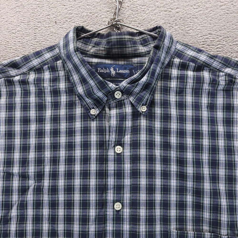 Polo Ralph Lauren Shirt 2XLT Blue Plaid 2 Ply Cotton Long Sleeve Button Down